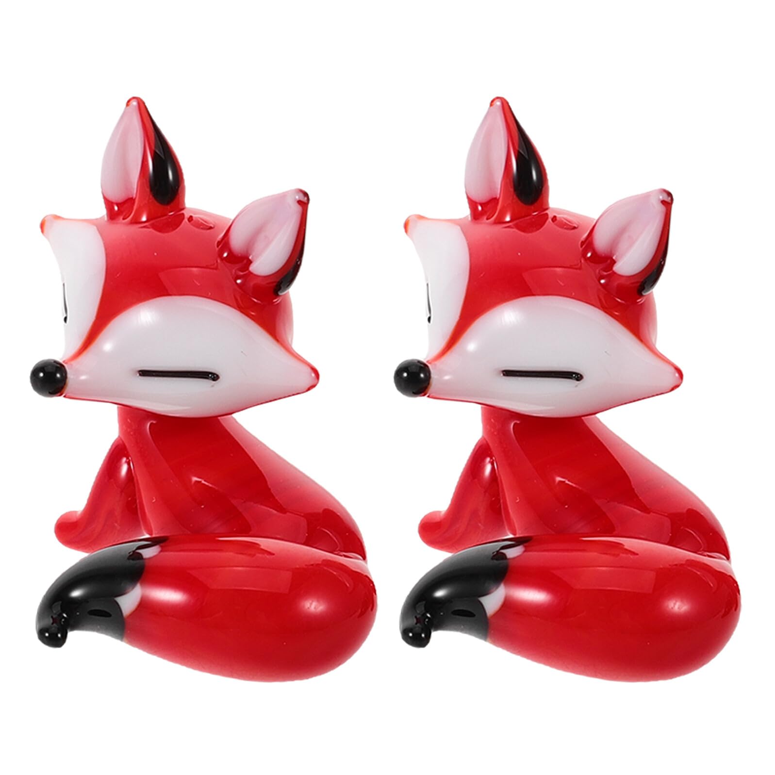 Toyvian 2pcs Small Red Glass Fox Figurines – Miniature Blown Glass Animal Collectibles for Fairy Garden Decor and Wedding Table Centerpieces