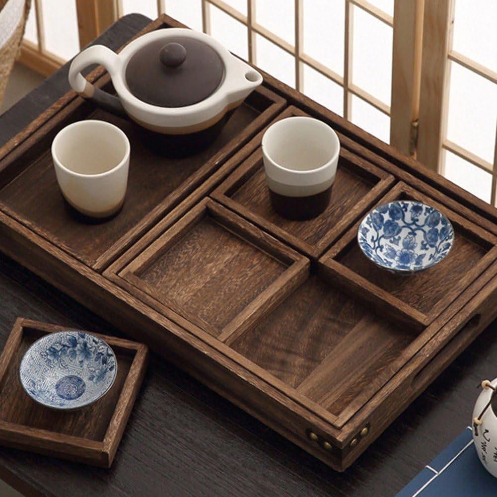 Assiette À Thé en Bois Assiette De Petit Déjeuner Vintage Plateau De Service Rectangulaire Accessoires De Thé Japonais pour Nourriture Thé Boissons Au Café