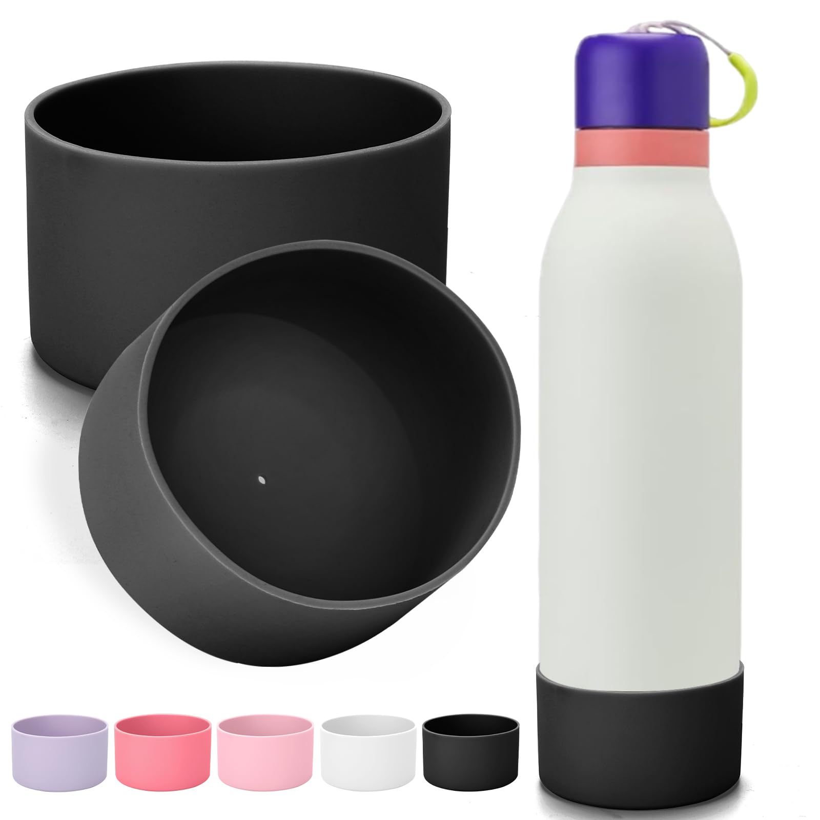 Mity rain 2PCS Silicone Boot for Owala FreeSip Twist Water Bottle, Anti-Slip, Noise-Reducing,Prevents Scratches(24 oz black)
