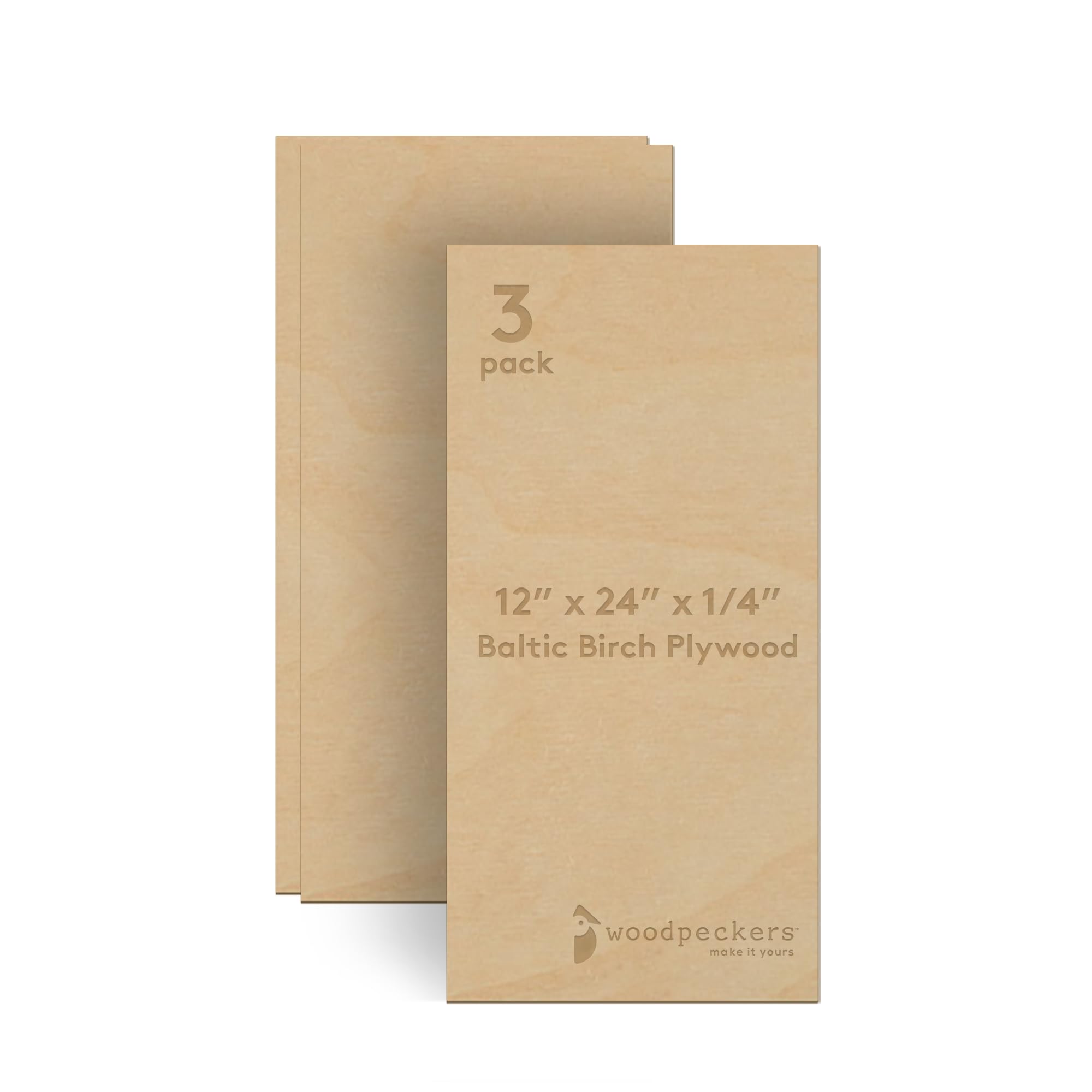 6 mm Baltic Birch Plywood 1/4 x 12 x 24 Inch, Box of 3 B/BB Grade Craft Wood, Stronger Than Basswood Sheets, for Laser, CNC Cutting and Wood Burning, by Woodpeckers