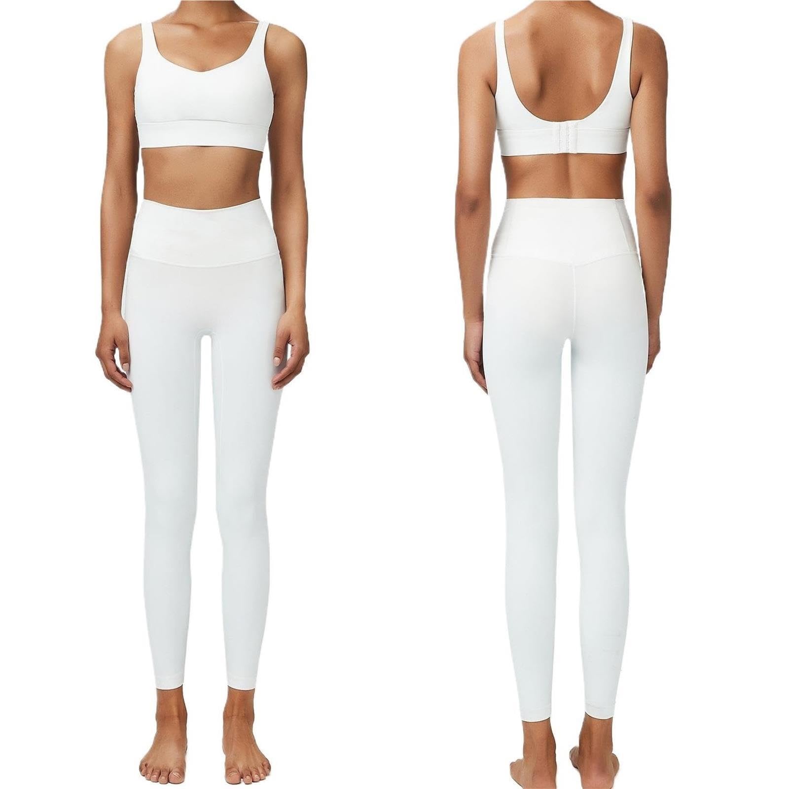 Set da Yoga Fitness in Due Pezzi Donna Elasticizzato in Tinta Unita