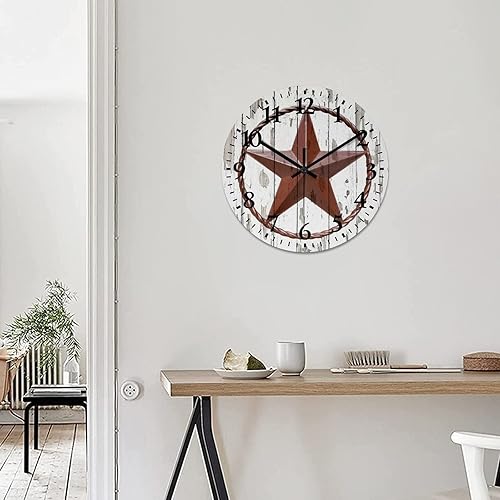 Miniatura 5 de Reloj de pared redondo de 15 pulgadas con estrella del oeste de Texas reloj de pared decorativo de madera antigua sin tictac funciona con pilas