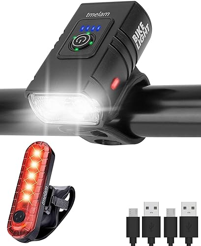 Juego de luces LED recargables USB para bicicleta delantera y trasera, faros LED de aluminio para bicicleta, luz de cabeza de bicicleta, lámpara