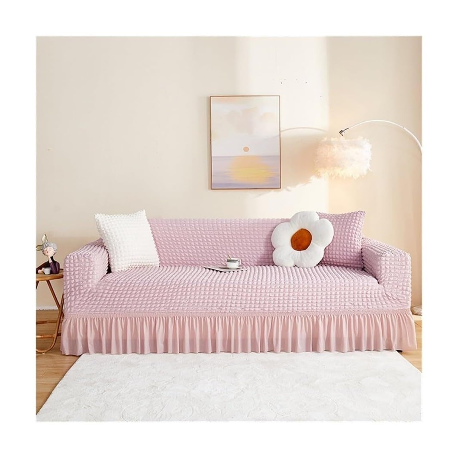 BEIWOSHA Seersucker Sofa Slipcover With Elastic Bottom And Ruffle Skirt, Washable Couch Covers High Stretch Furniture Slipcovers(5,2 seaters(145-185cm))