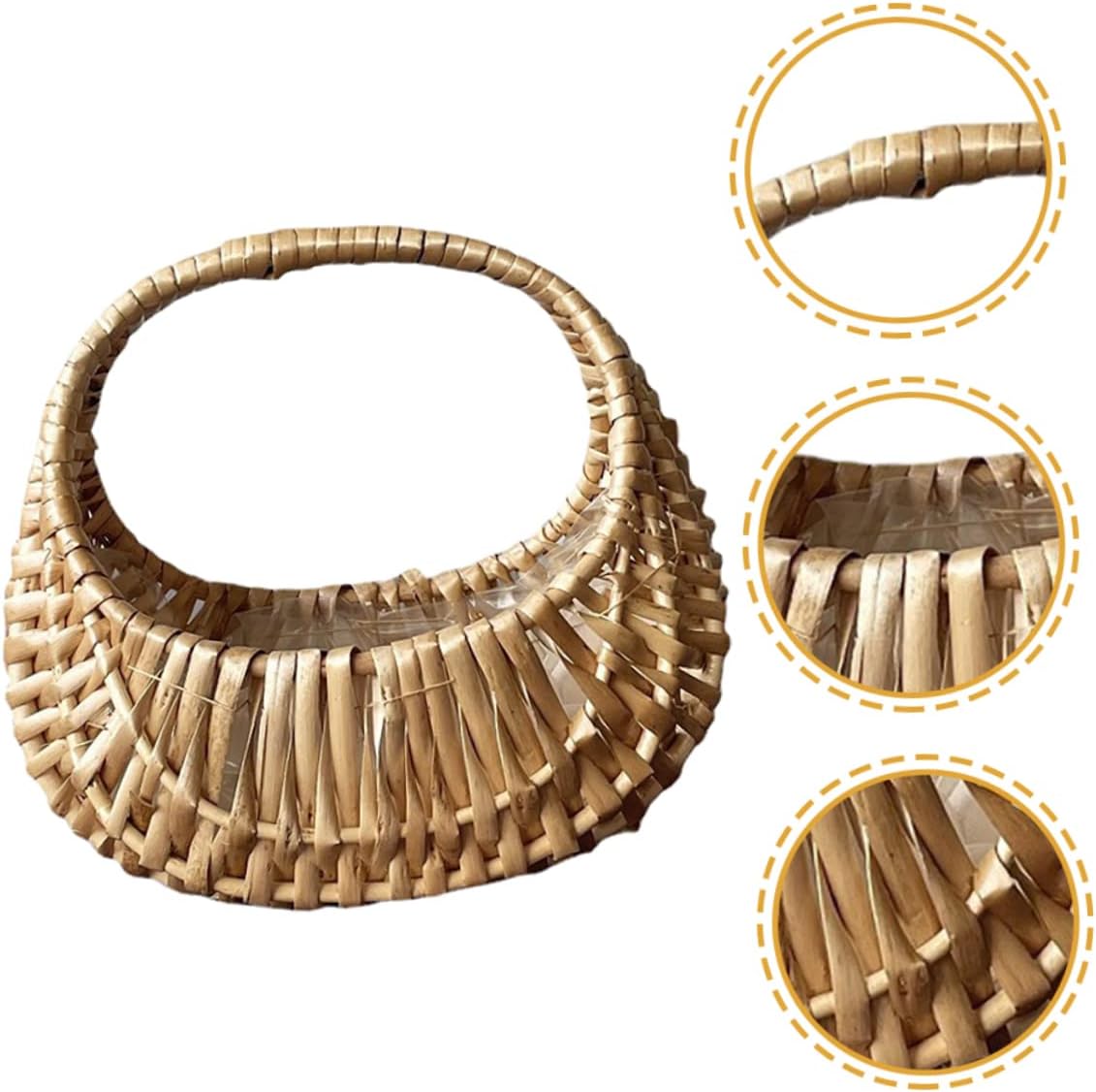 Unomor 4pcs Hand-woven Rattan Flower Basket Handle Rustic Half-moon Design for Wedding Flower Girls for Decorating and Organizing Home Supplies Compact and