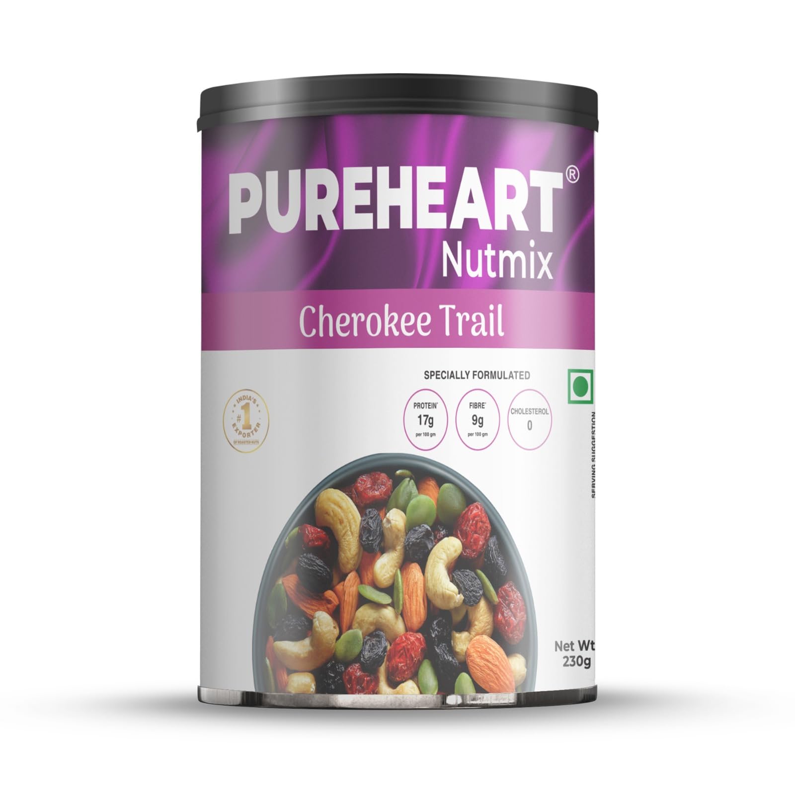 Pureheart Cherokee Premium Trail Mix | Eine vielseitige Mischung aus 8 gesunden Superfoods Nüssen - Cashews, Mandeln, Pistazien | Trockenfrüchte – Cranberries, Rosinen | Samen – Kürbis, Sonnenblume |