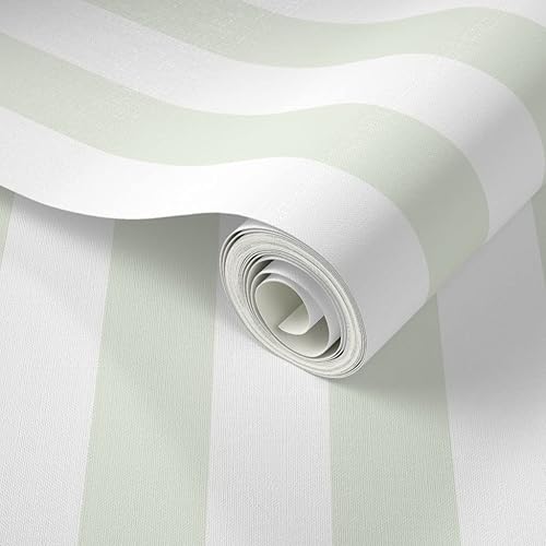 Miniatura 2 de Spoonflower Papel tapiz para despegar y pegar, diseño de rayas verdes verticales descoloridas, rayas verdes de verano, casa de campo, papel pintado