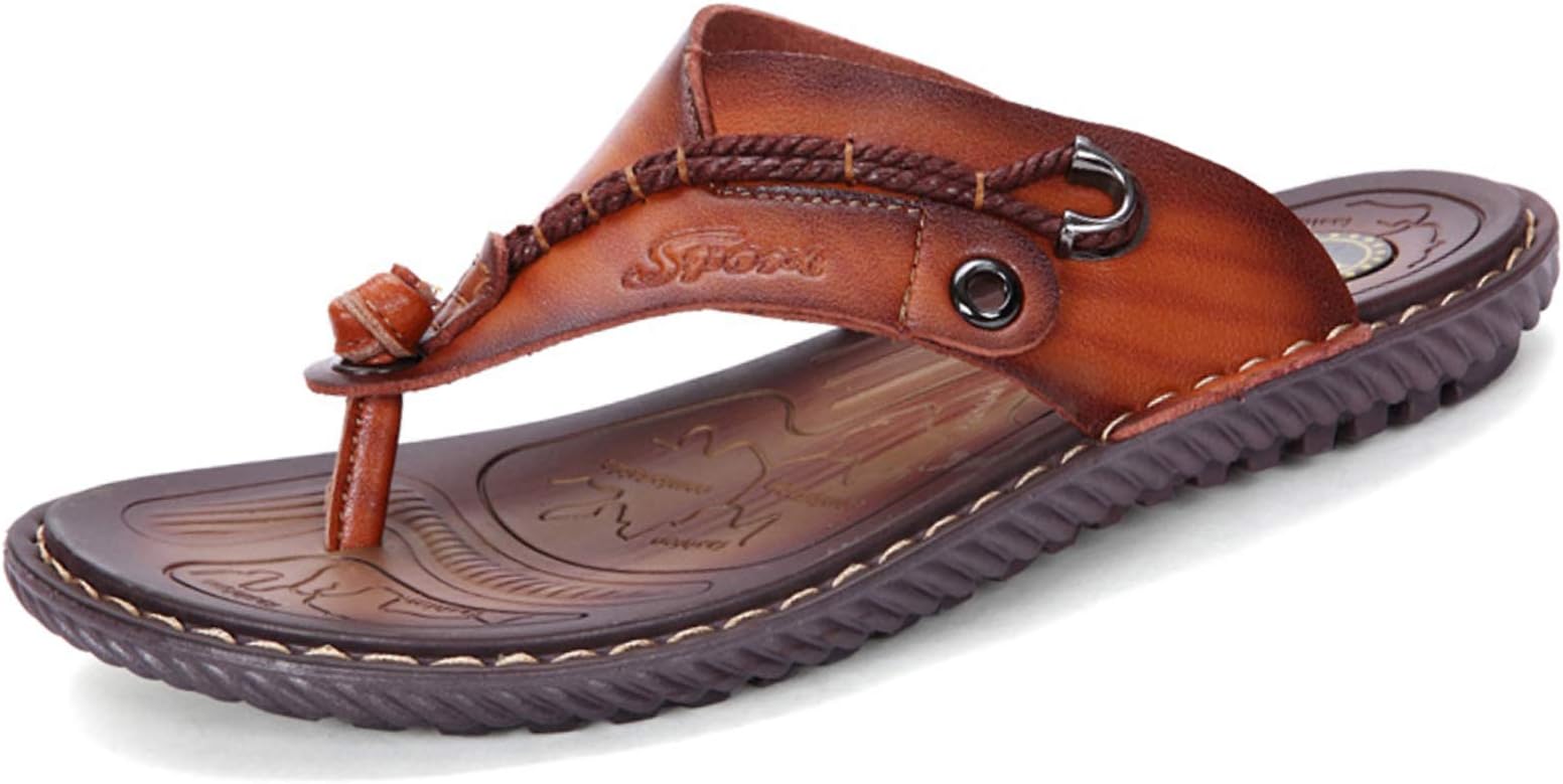 Mens Flip Flops Casual Leather Home Sandals For Mens Rubber Sole Slippers