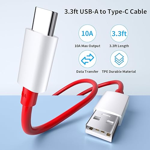 Miniatura 6 de COOYA Cable de carga USB C de 80 W para OnePlus 13 15 12 10 Pro, 10A USB A a USB C cable de carga para OnePlus 7 Pro 8 7T, cable de carga
