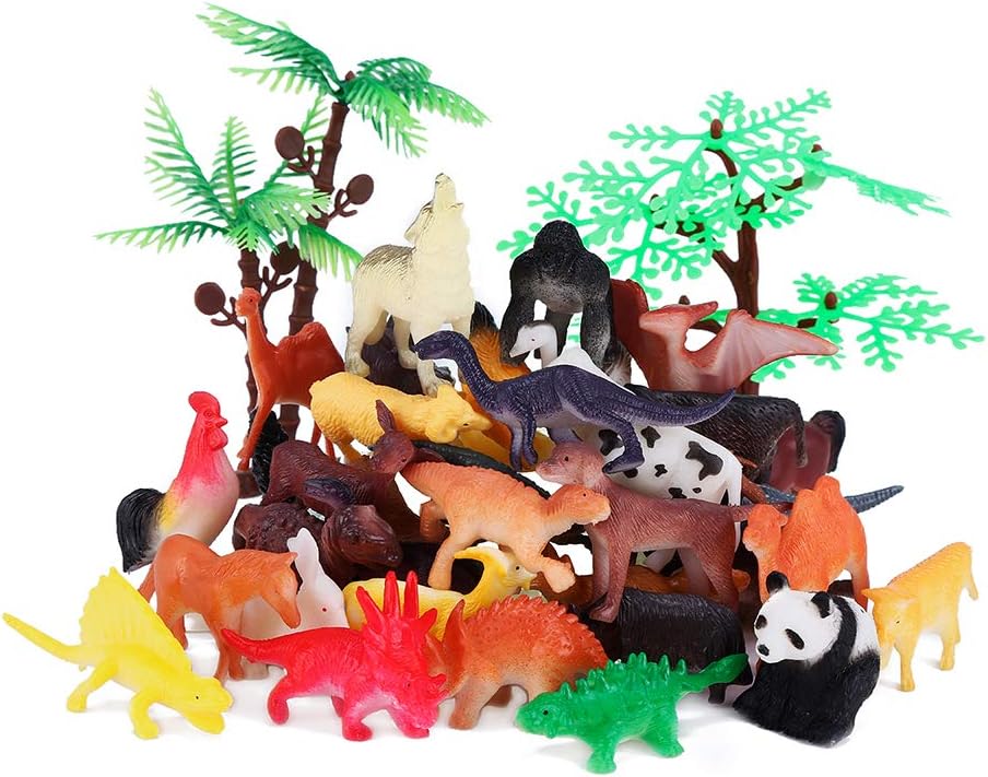 Animals Figure, 54Pcs Mini Jungle Animals Toys Set, ValeforToy Realistic Wild Vinyl Plastic Animal Learning Party Favors Toys For Boys Girls Kids Toddlers Forest Small Animals Playset Cupcake Topper