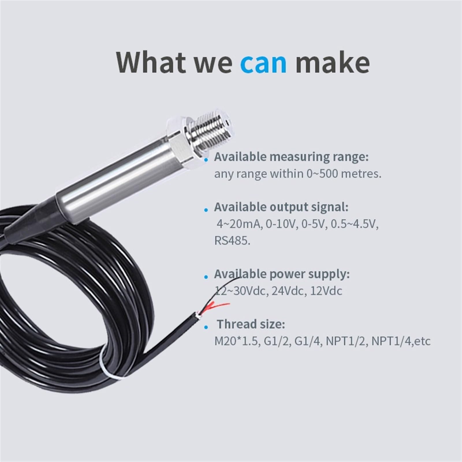 Pump Station Water Level Sensor Plumb Oil Fuel Pressure Sensor Gauge RS485 Capacitance Pressure Level Transmitter Sensor(0-10Kpa (1m Water))