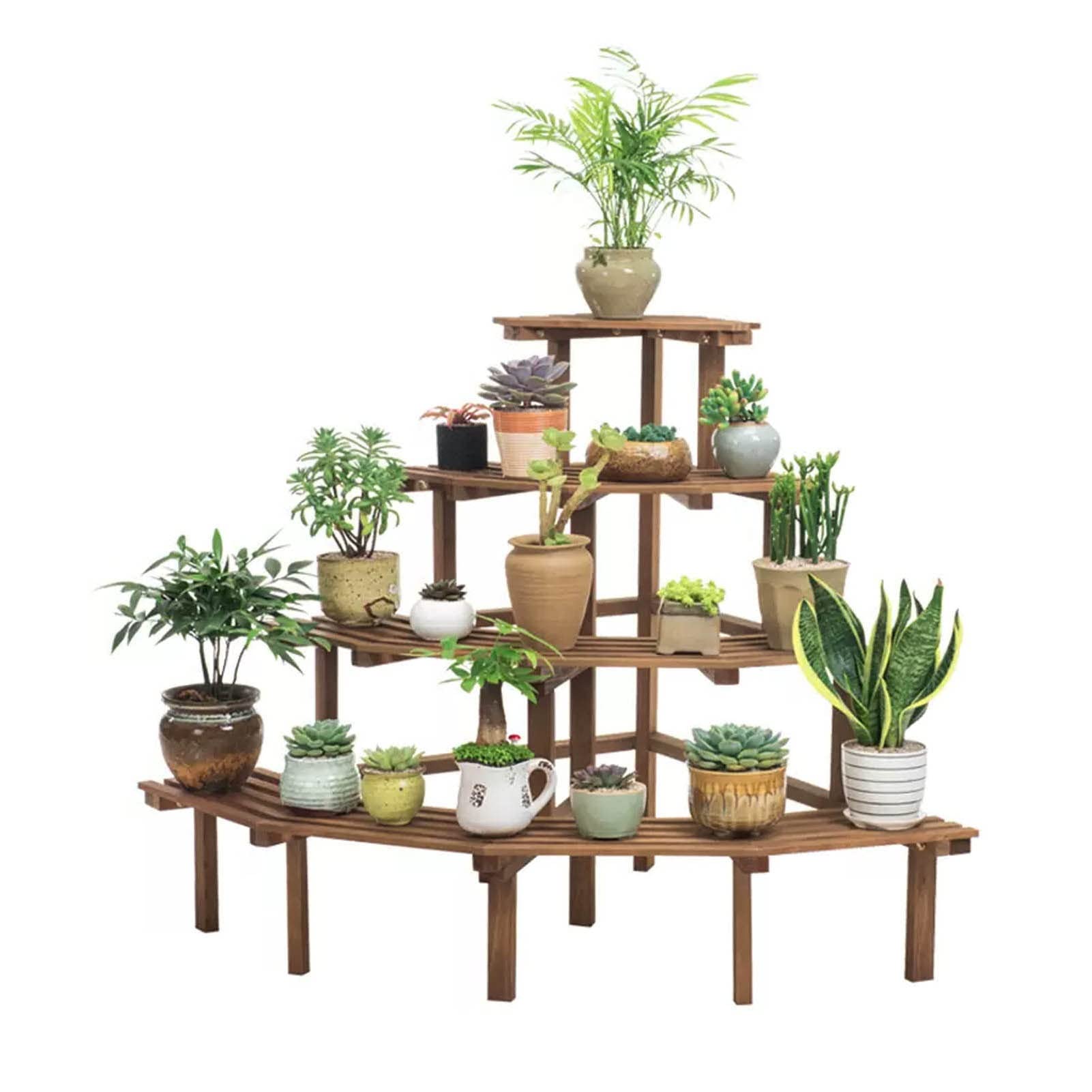Étagère échelle en bois à 4 niveaux pour pot de fleurs d'intérieur et d'extérieur pour jardin, terrasse, support d'angle pour plantes avec design à angle droit