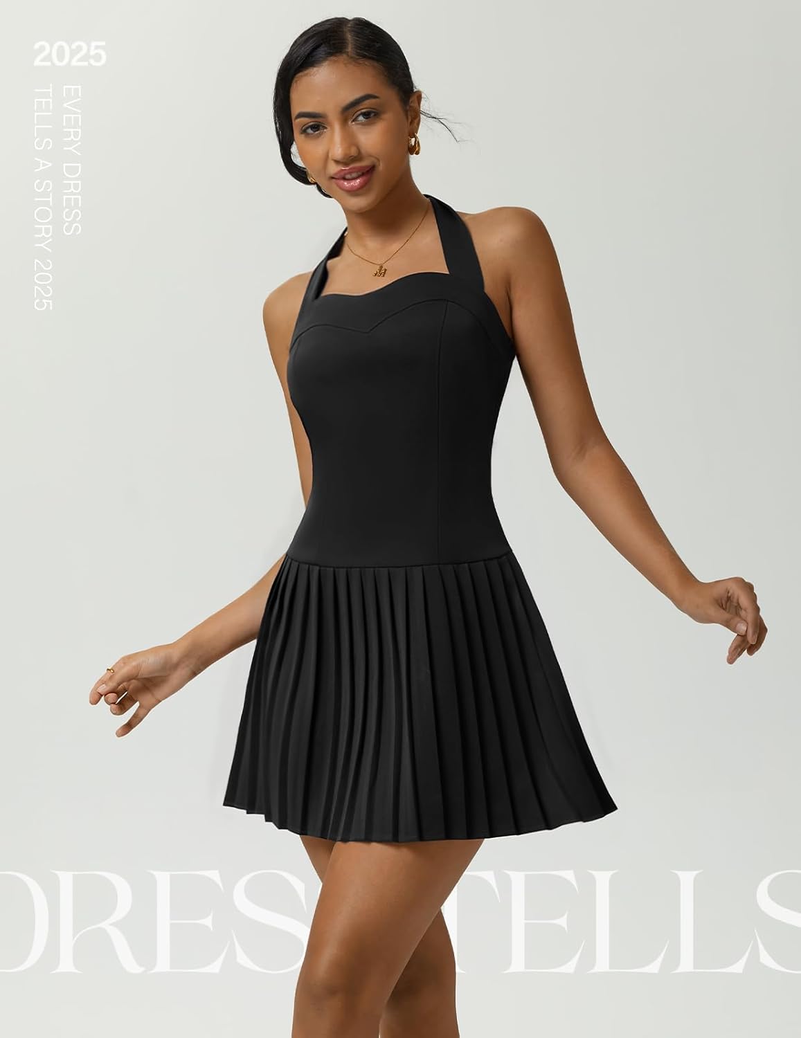 DRESSTELLS Homecoming Cocktail Dresses for Women, Mini Pleated Halter Short Wedding Guest Dress - Image 2