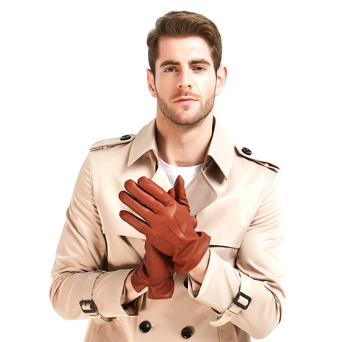 Harssidanzar Gants pour hommes en cuirs doublés de Cachemire Gants en cuir homme GMEU006