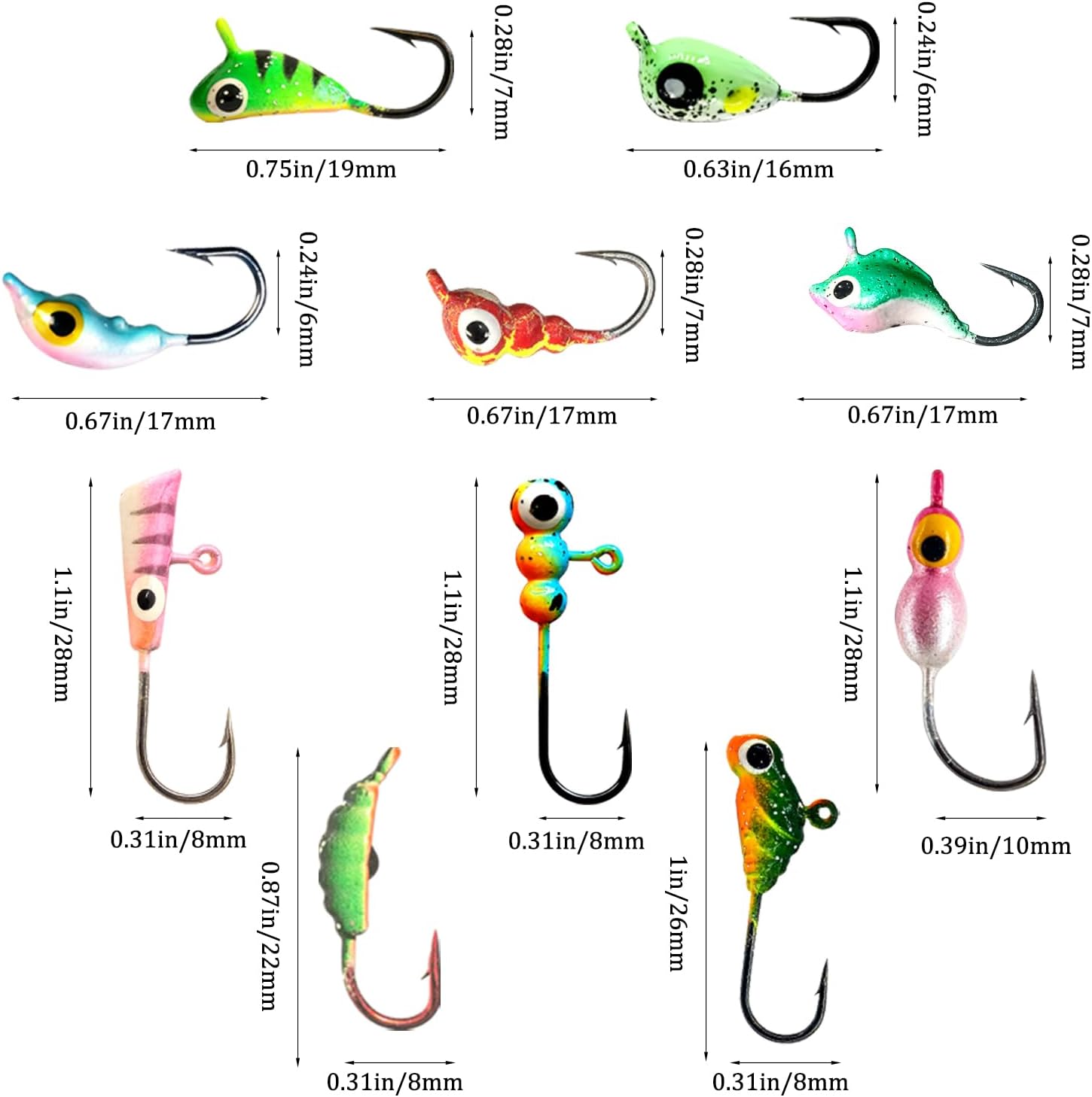 Ice Fishing Jigs Set, 60Pcs for Ice Fishing Lures Jig Heads for Crappie, Trout, Bluegill, Walleye, Perch, Panfish, Pike