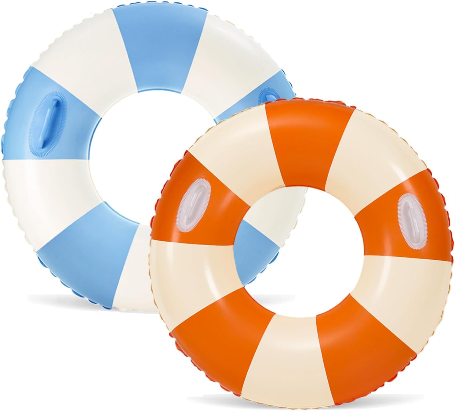 2 PCS Large Inflatable Pool Floats for Adults - Heavy Duty Striped Pool Floats with Handles,Pool Swimming Tubes Swim Rings Tubes Floaties for Beach Pool Party Decorations