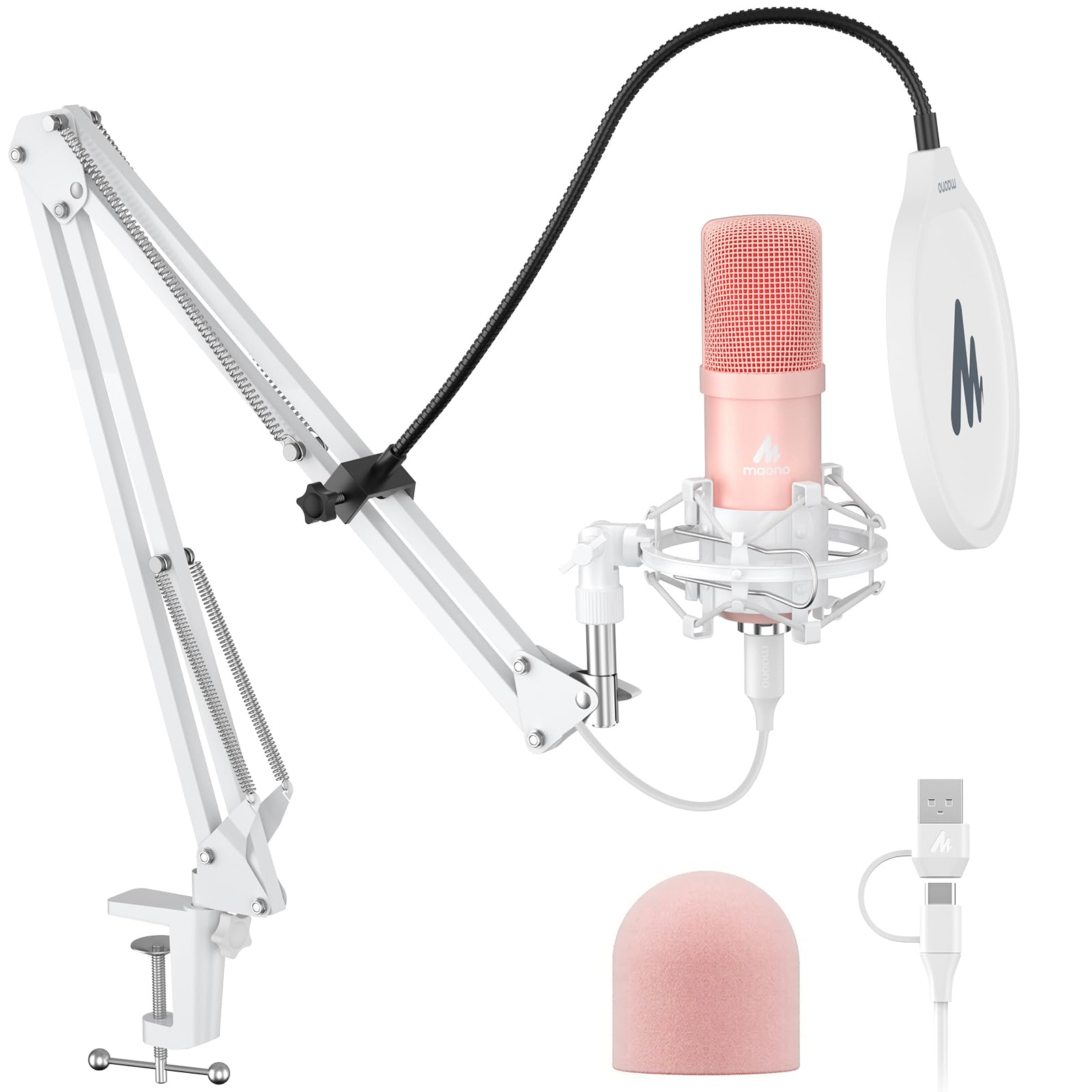 USB Microphone, 192kHz/24bit Plug & Play PC Computer Podcast Condenser Cardioid Metal Mic Kit with Professional Sound Chipset for Recording, Gaming, Singing, YouTube, AU-A04 Pink