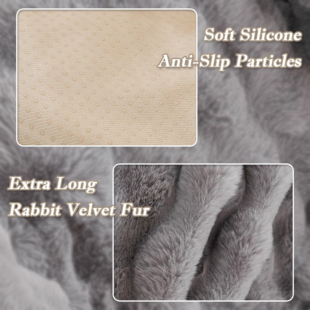 NUODWELL Thick Rabbit Plush Recliner Chair Cover, Super Soft Faux Fur Armchair Slipcover - Image 3