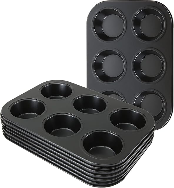 LOLYSIC 6Pcs Miffin Tins, 6 Cups Muffin Trays Cupcake Tins Moulds, Non Stick Yorkshire Pudding Tins, Carbon Steel Cupcake Trays for Baking Muffin Brownies