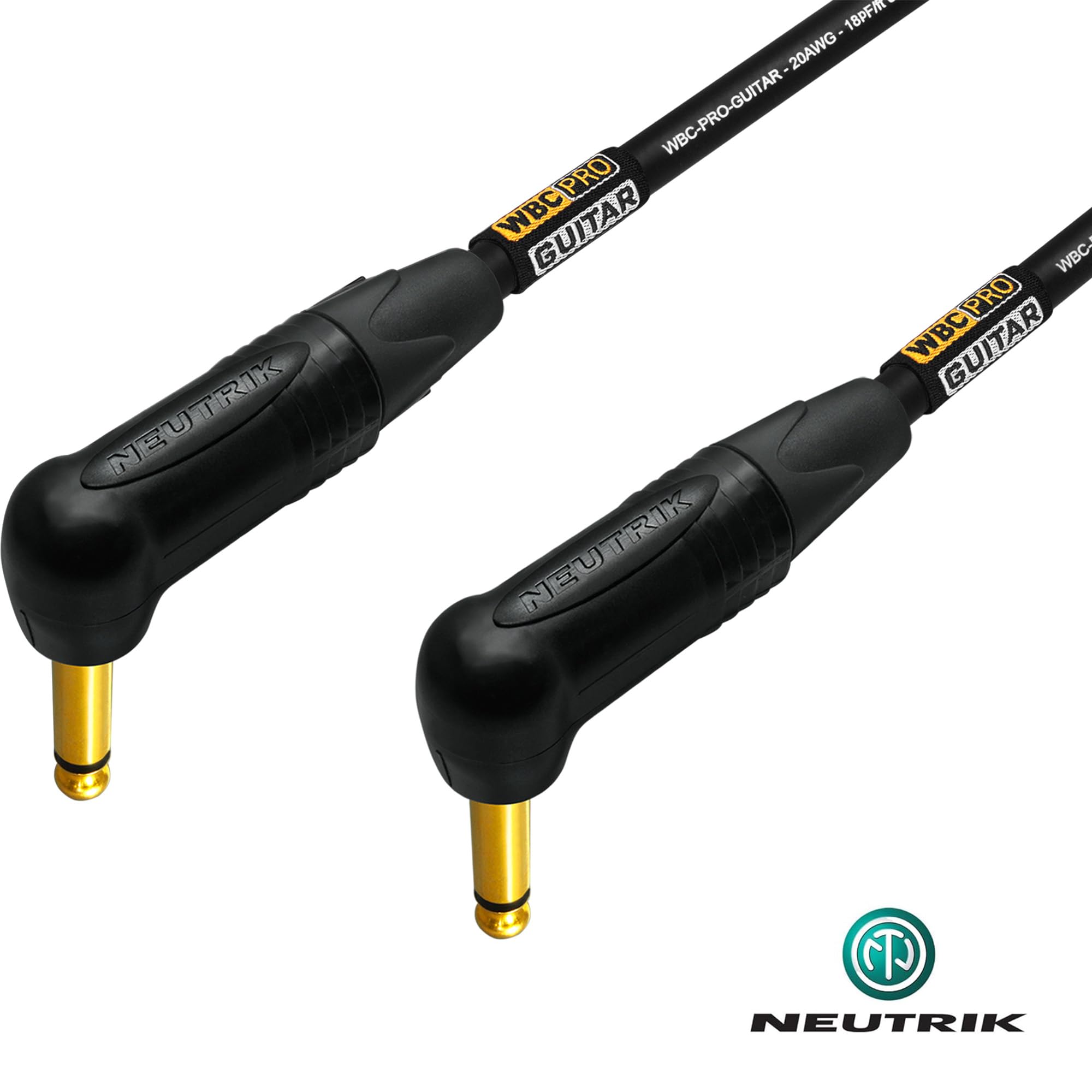 WBC-PRO-Guitarra de 6 pies, 20 AWG, tapa baja (18 pF/pie), grado profesional, a base de grafito, cable blindado doble para guitarra, bajo, instrumento con conectores Neutrik en ángulo a ángulo de ¼