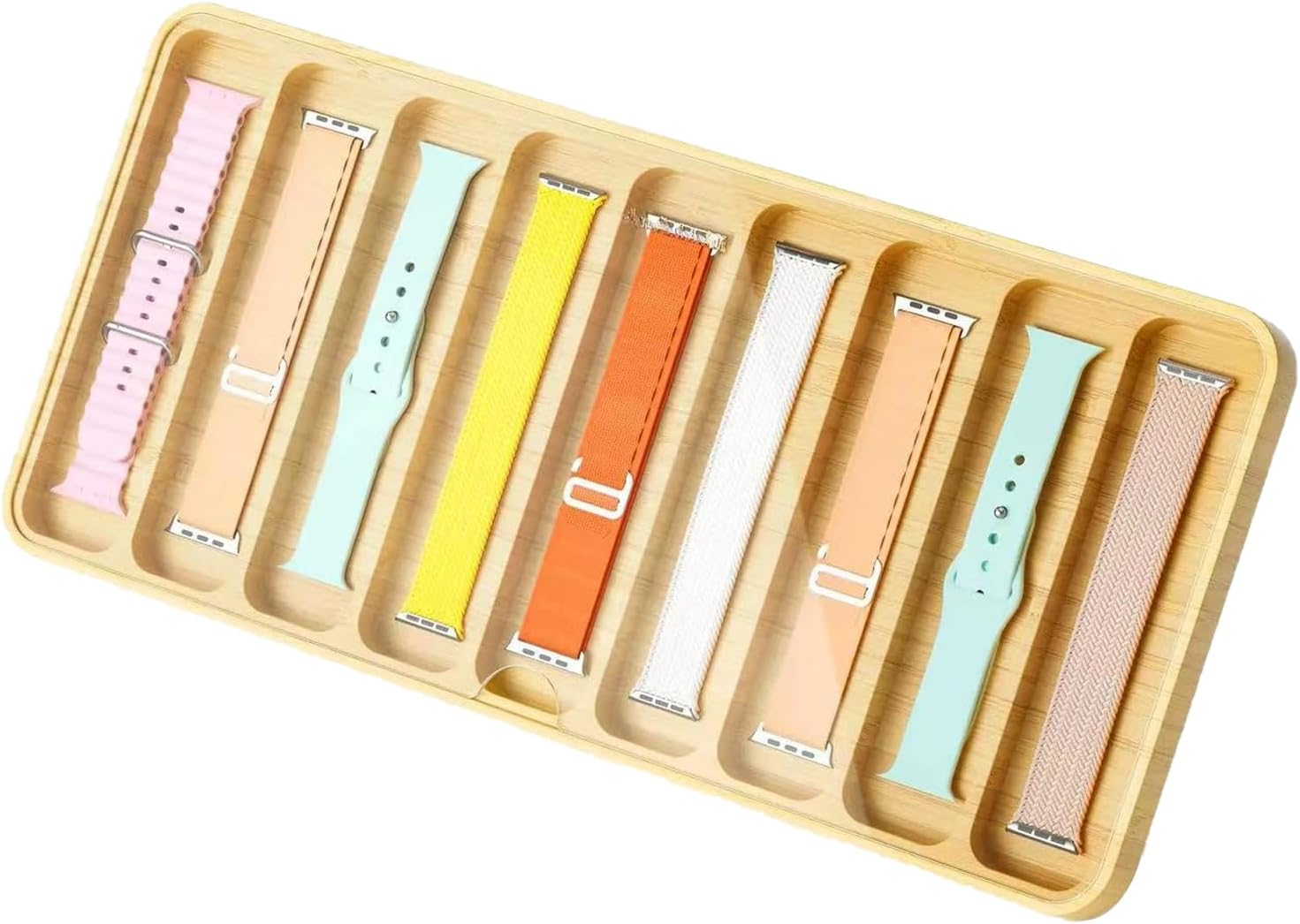 Wooden Watch Band Organizer,Watch Band Storage, Works with All Apple Watch Bands Case Organizer - 9 Slots Display Watch Band Holder,Tray with Acrylic Top Lid