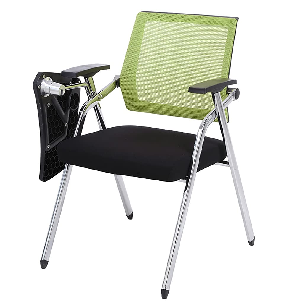 MYUYEE Student Chair With Desk Attached,Tablet Arm Chair Mesh Office Chair With Lumbar Support,Folding Desk Chair Reception Guest Chair For Waiting Room (Green)