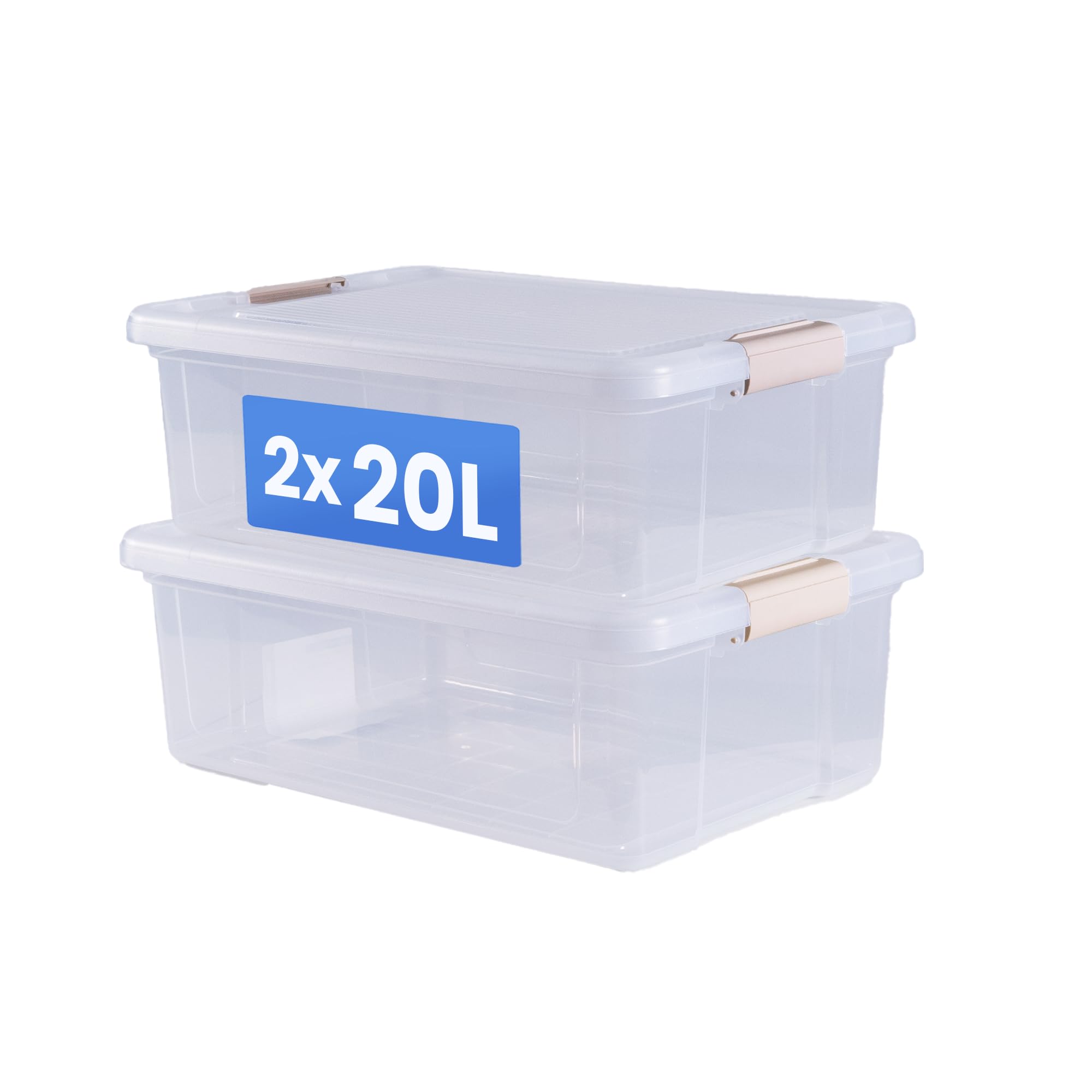 Libbi Lou Plastic Storage Box with Lids | Stackable Clear Containers for Kitchen, Office, Crafts, Tools & Household Essentials 20 Litre (2 Set)
