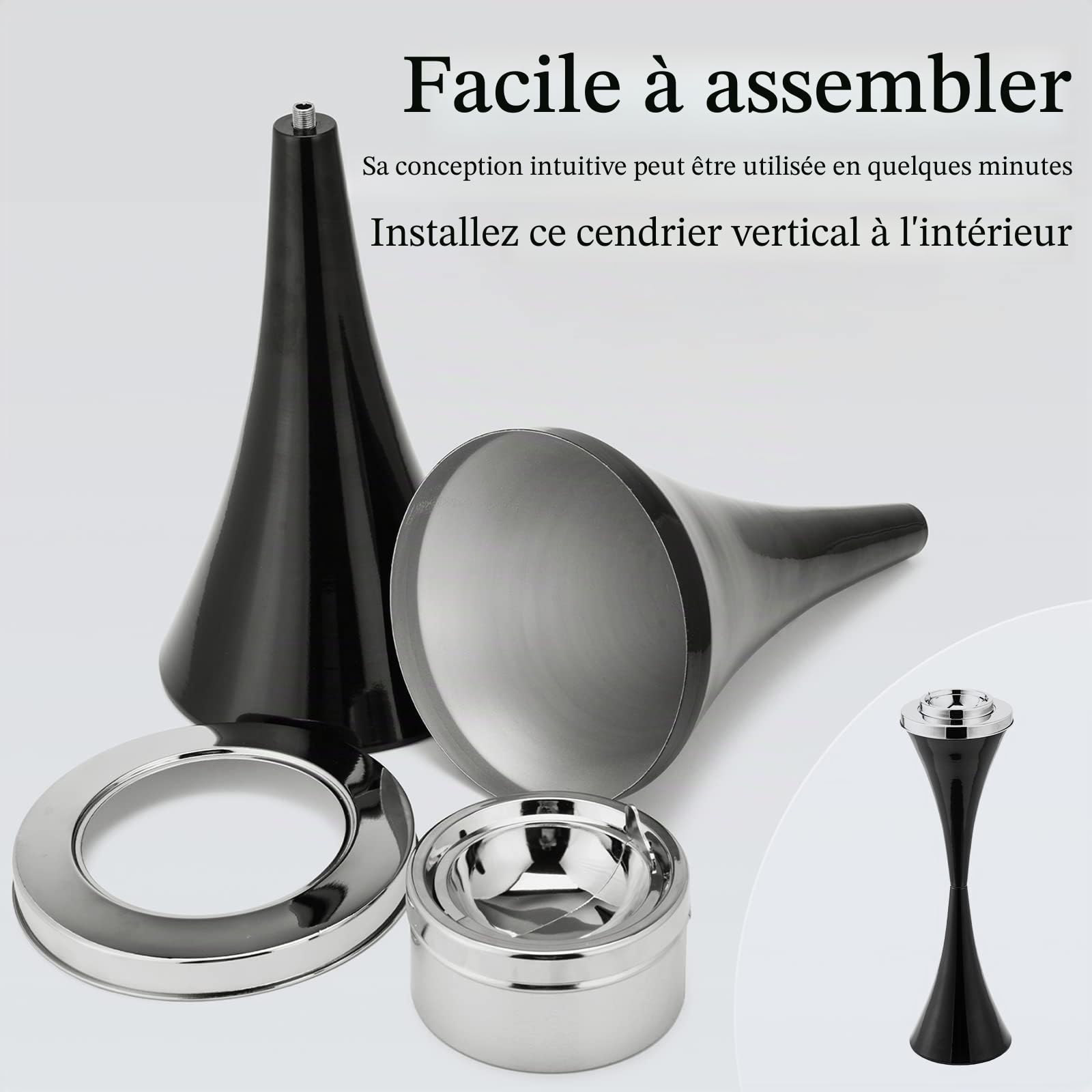 Cendrier sur pied avec couvercle coupe-vent pour terrasse Noir