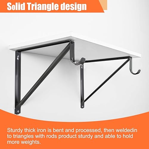 Miniatura 8 de Paquete de 10 estantes de armario resistentes y soportes de barra, soportes de estante de armario montados en la pared, soportes de estante de