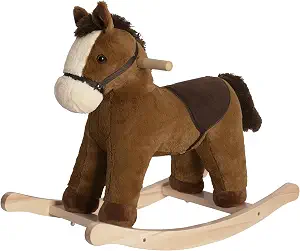 Rock My Baby Rocking Horse, Dark Brown Horse Rocker for Toddlers 18M+, Plush Ride on Horse Toy with Realistic Sound, Soft Stuffed Filling, CPC Certified