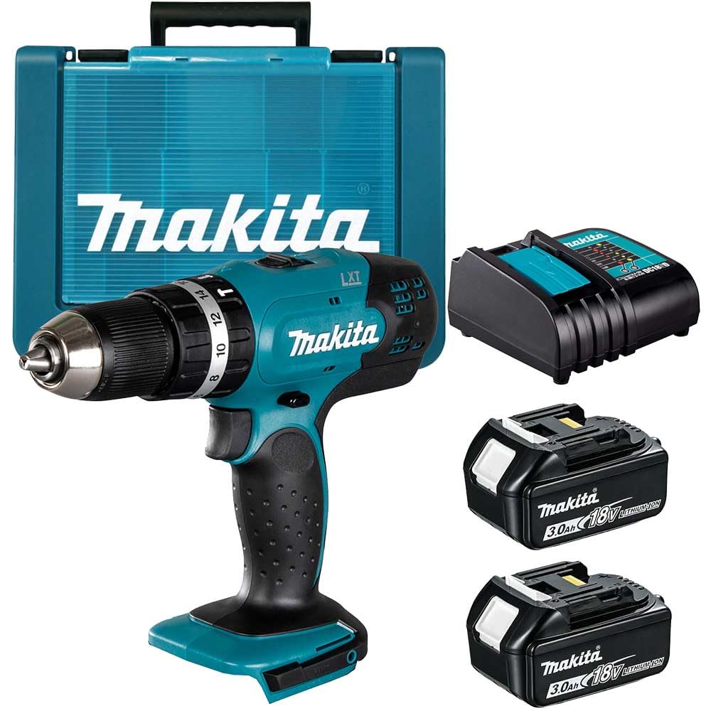 Makita 18 V Cordless Combi Drill, 2 x Batteries and Charger