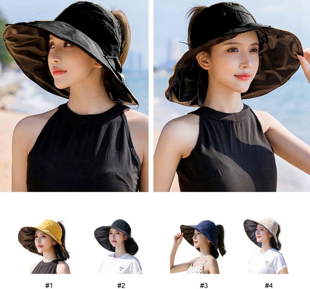 Adjustable Beach Visor for Women, Protective Sunny Day Floppy Foldable Washable Wide Brim Hat, Casual Large Visor Hat
