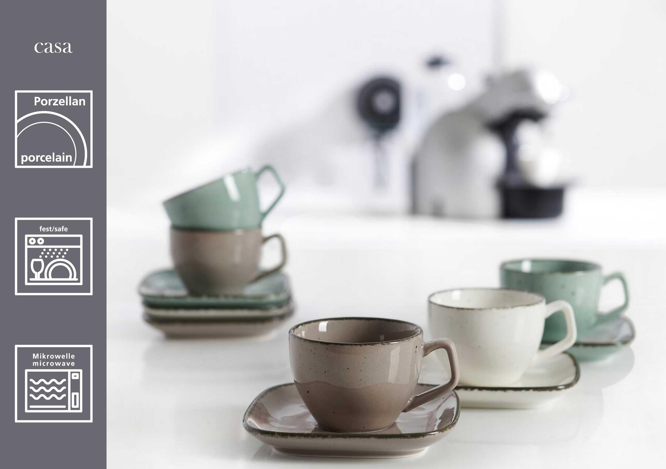 Ritzenhoff & Breker Casa Espresso-Set 12-teilig, Espressotassen (80 ml) mit Untertassen (10 cm) für 6 Personen, Charmanter Vintage-Look mit Unikat-Charakter, Porzellan, Gemischt