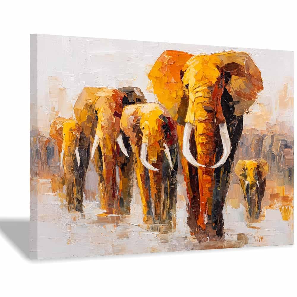 Dmzpkzb Boys Multicolor Animal Canvas Wall Art Abstract Elephant Herd Poster Printing Artwork, For Living Room Bedroom Corridor Office Bathroom Home Decoration(Multicolor)-20X30cm Framed