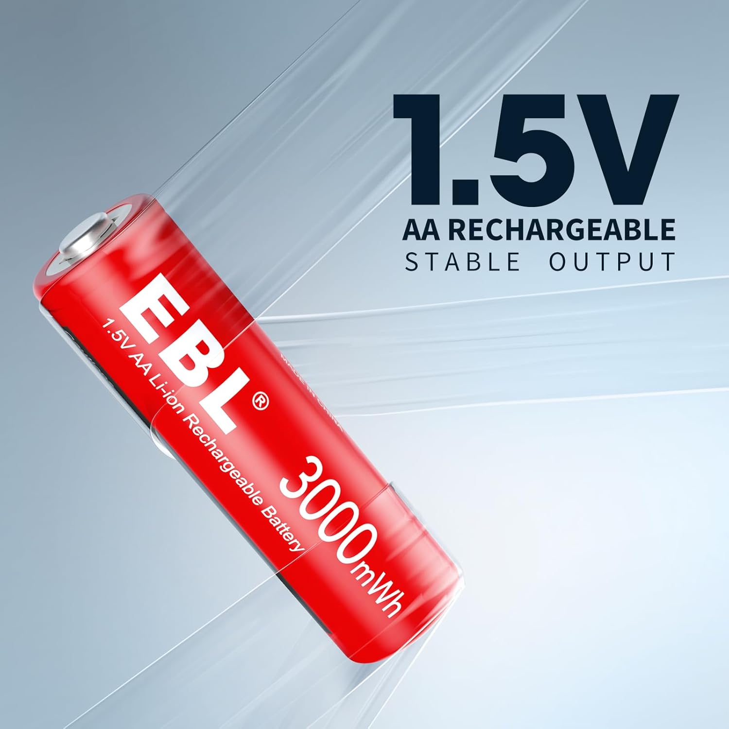 EBL Rechargeable Lithium AA Batteries 16 Pack, 3000mWh 1.5V Double A Battery 8-Bay AA AAA Individual Battery Charger