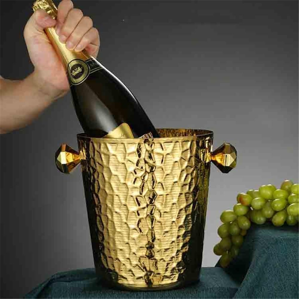 Cubo de Hielo Cubo Enfriador de Vino y Cerveza for champán, Cubo pellets Hielo Gran Capacidad, Acero Inoxidable for el hogar Cubo de Hielo frío para Barra(Silver)