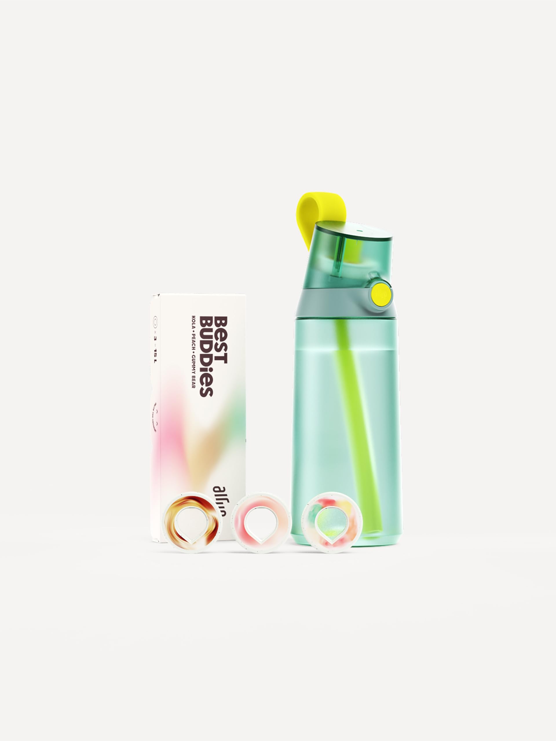 Bouteille verte 600 ml air upp et 3 dosettes pour stopper les boissons sucrées