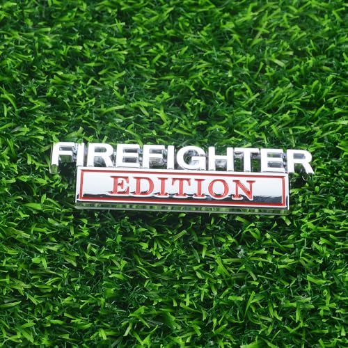Image of 2pcs Firefighter Edition Emblem 3D Metal Decal Car Logo Badge Fit for Pickup Truck Car Truck Motorcycle 150 250 350 (Silver Red)