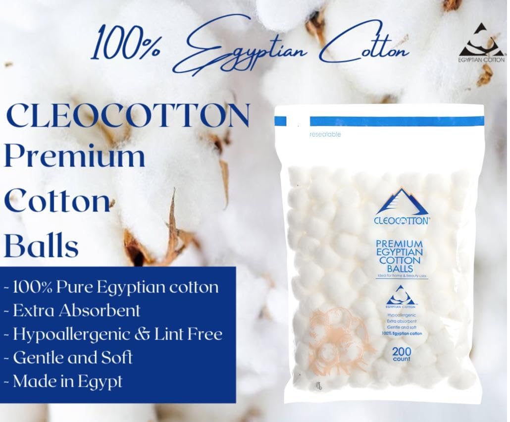 Premium Egyptian Cotton Round (200 Count Packs x 2 = 400 Count), 100% Egyptian Cotton Pads, Ultra Soft (Made in Egypt)