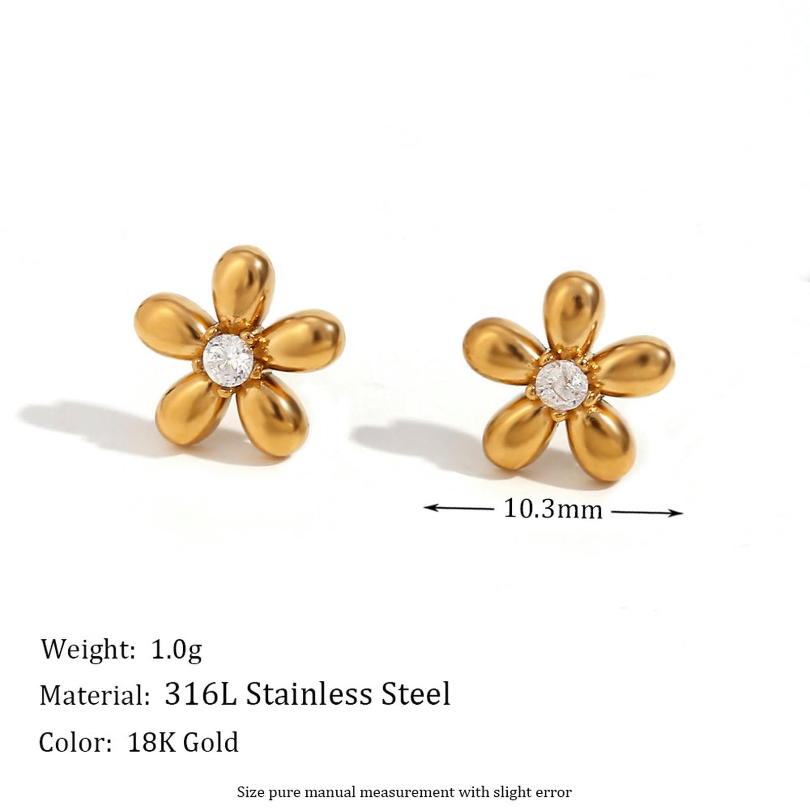Edelstahl-Kronen-Ohrringe, 18 Karat vergoldet, Marquise-Kristall, Florale Ohrstecker, Elegantes Schmuckgeschenk für Frauen