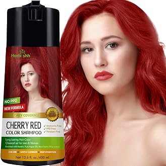 Herbishh Hair Color Shampoo For Gray Hair – Enriched Color Shampoo Hair Dye Formula – Hair Dye Shampoo And Conditioner – Long Lasting & Diy (Cherry Red)