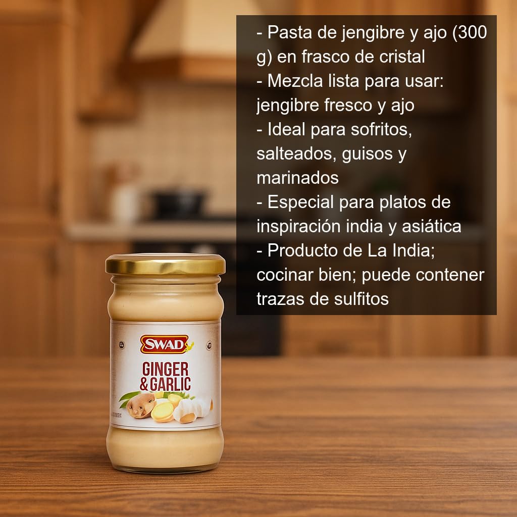 Pasta de Jengibre y Ajo 300 g en frasco de cristal Lista para usar Base aromática para curry, wok, sofritos, marinados y cocina india y asiática