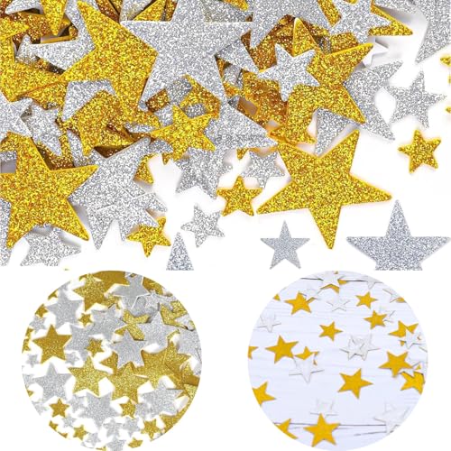 Ji liangli Lot de 100 Autocollants étoiles en Mousse EVA Brillante dorée et argentée,Autocollants en Forme d'étoiles Scintillantes pour décoration de...