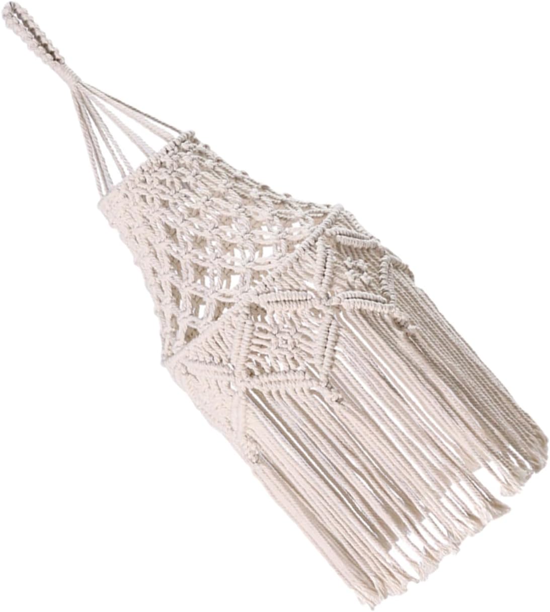 PRETYZOOM Hanging Bohemian Lamp Shade Long Tassels Woven Natural Cotton Ceiling Light Cover for Bedroom and Living Room Creates Warm Atmosphere