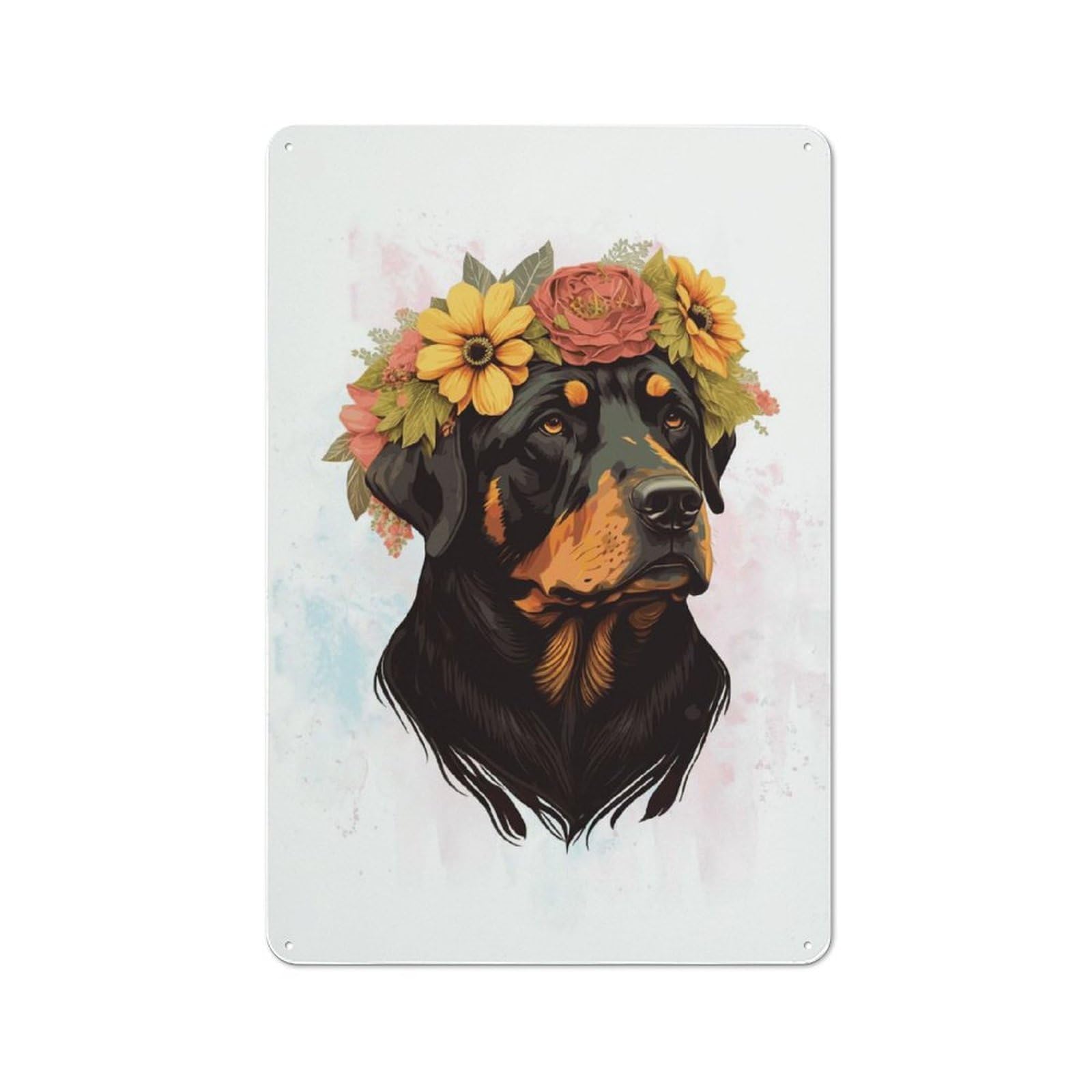 Junmoney Style-13 Floral Rottweiler Painting Rustic Tin Wall Plaque 30X20cm For Bar Or Restaurant, For Vintage Wall Decor Fans, For Garage And Workshop Walls