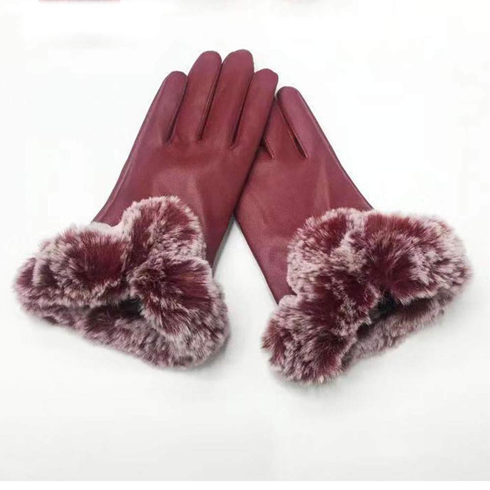 Guantes de cuero para mujer con forro de lana y elegante borde de piel en color rojo pasión
