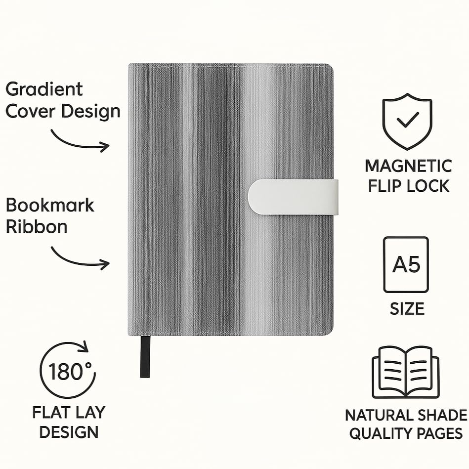 Image of A5 Journal Notebook Diary for Men Women | Office Journal Diary Notebook with Magnetic Flip Lock (200 Ruled Pages, 6 x 8.5 Inches, 80 GSM) (Gradient Black)