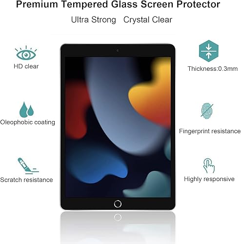 Miniatura 2 de Gerutek Paquete de 2 protectores de pantalla para iPad de 987 generación, (modelos 202120202019) película templada de 10.2 pulgadas, compatible con