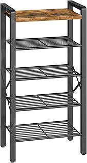 YATINEY 5-Tier Narrow Shoe Rack, Tall Shoe Rack for 5-10 Pairs, Slim Shoe Storage Organizer with Wooden Top, Space Savin