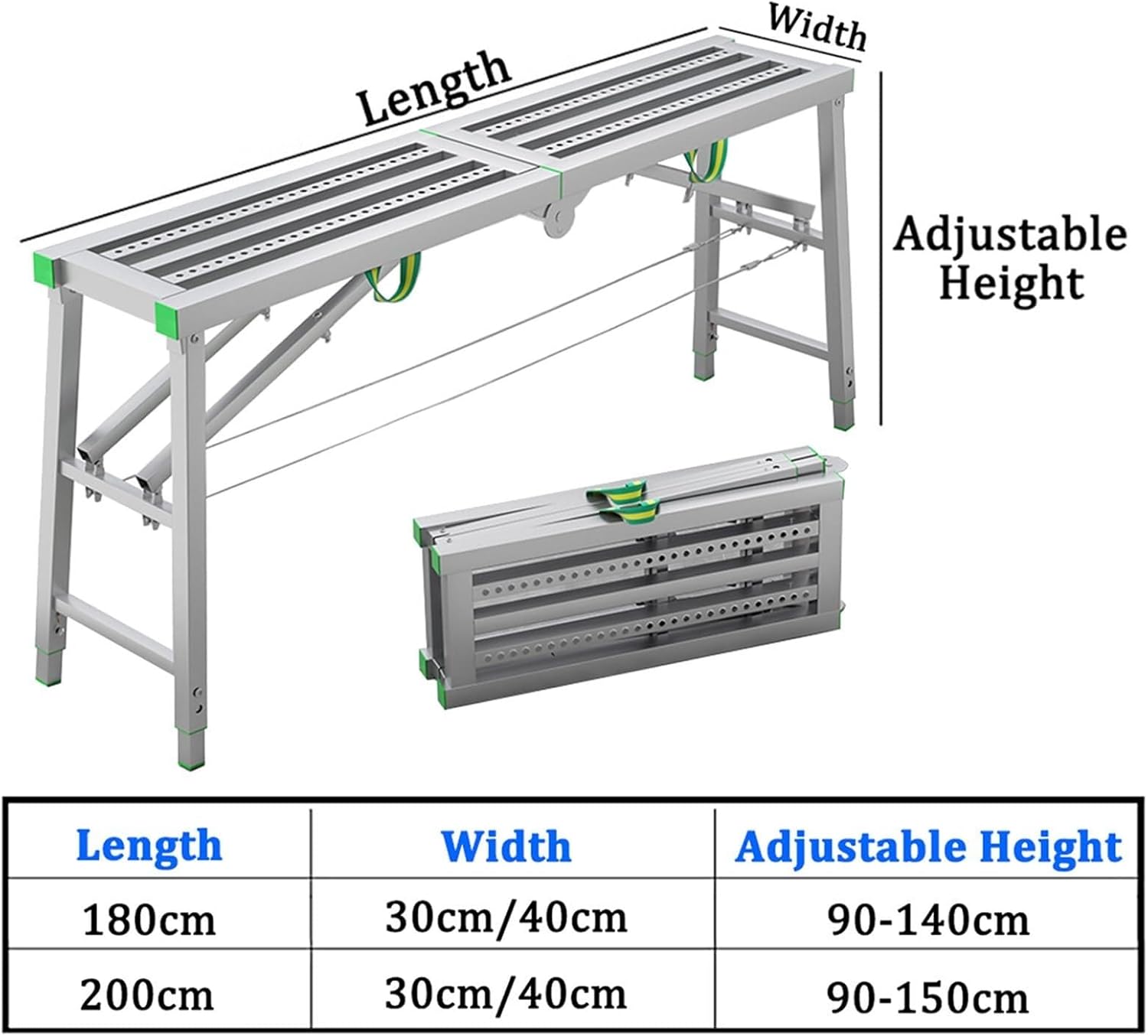 Folding Scaffolding Equipment - Portable Scaffolding Work Platform Scaffold Tower Ladder Stool Ben for Ceiling - 880 Lbs Maximum Load, 5-Gear Adjustable Height(C,200x40cm)